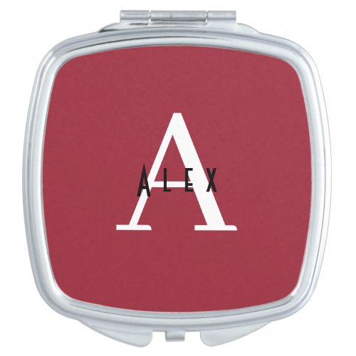 Modern Minimal Red Monogram Name  initial Compact Mirror