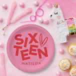 Modern minimal red pink typography 16th birthday paper plates<br><div class="desc">Modern minimal bold typography 16th birthday red and pink party decor favor paper plate design.</div>