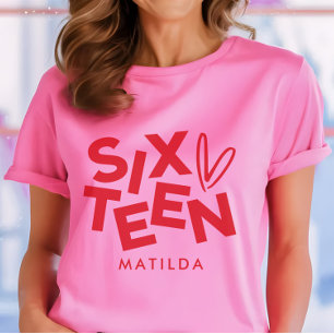 Modern minimal red pink typography 16th birthday T-Shirt