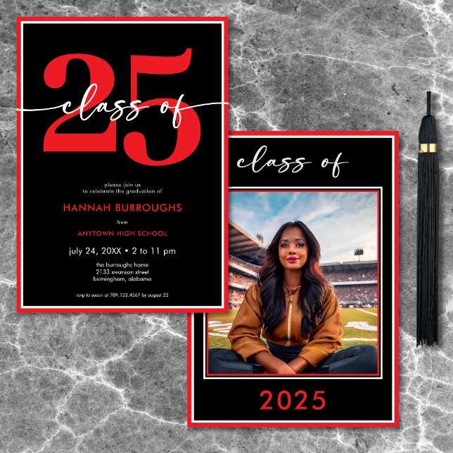 Modern Minimal Red Script Graduation Party Invitation (Modern Minimal Red Script Graduation Party Invitation)