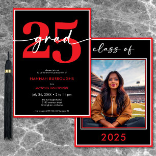 Modern Minimal Red Script Graduation Party Invitation