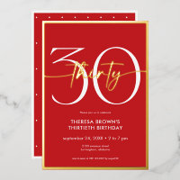 Modern Minimal Red Thirty Script Birthday