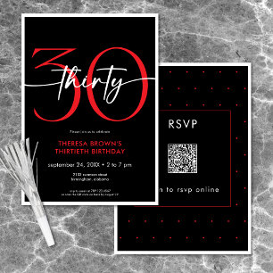 Modern Minimal Red Thirty Script Birthday QR Invitation