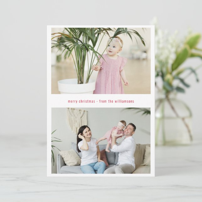 Modern Minimal Red Typographic Christmas Photo Holiday Card (Standing Front)
