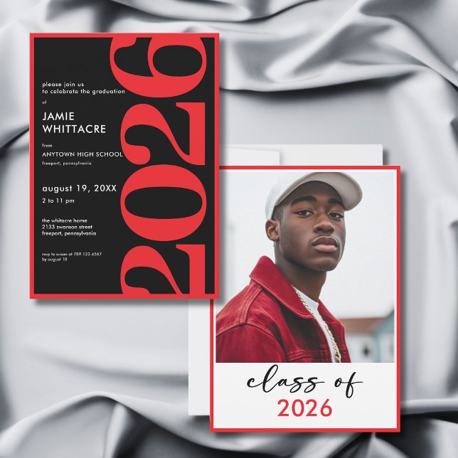 Modern Minimal Red Typography Graduation Party Invitation (Modern Minimal Red Typography Graduation Party Invitation)