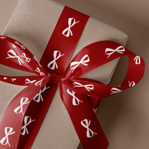Modern minimal red white bow Christmas gift wrap Satin Ribbon