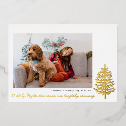 modern minimal religious Christmas foil photo Holiday Card
