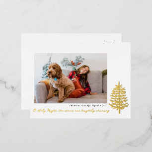 modern minimal religious Christmas foil photo Holiday Postcard