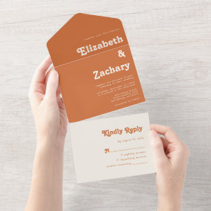 Modern Minimal Retro Typography Burnt Orange All In One Invitation