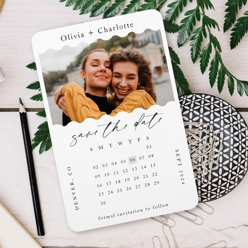 Modern Minimal Retro Wavy Photo Stylish Calendar Magnet