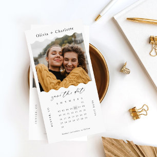 Modern Minimal Retro Wavy Photo Stylish Calendar Save The Date