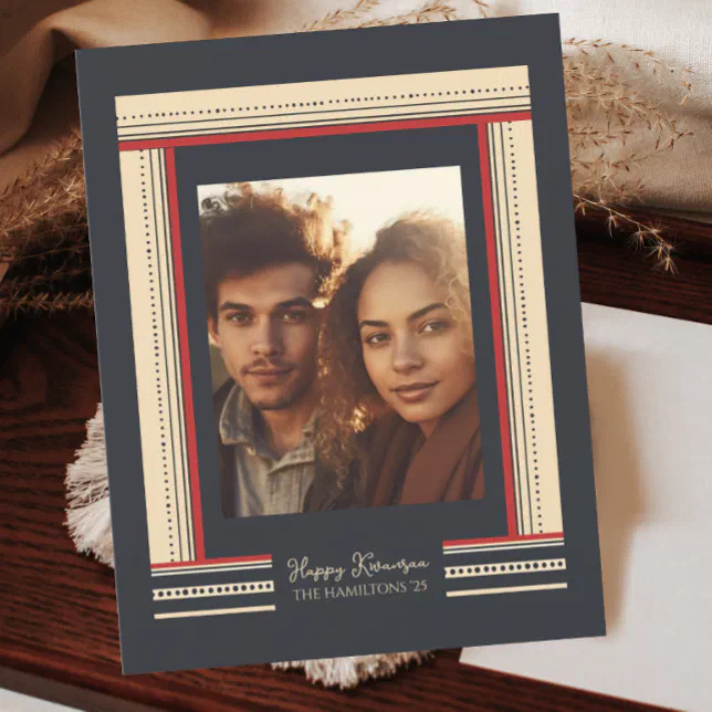 Modern Minimal Ribbon Border Kwanzaa Holiday Card
