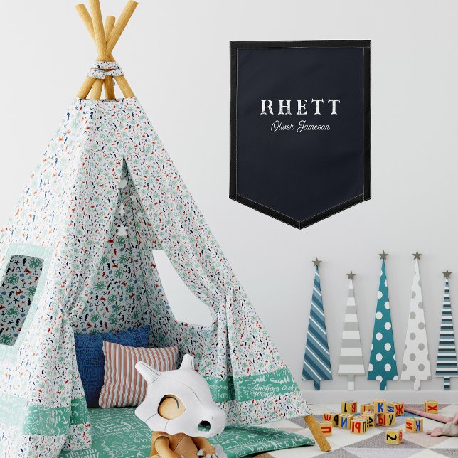 Modern Minimal Room Décor Monogram Kids Name Pennant (Creator Uploaded)