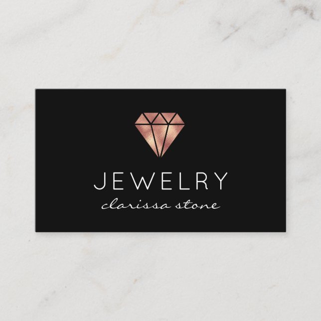Modern minimal rose gold & black jewelry business card (Front)