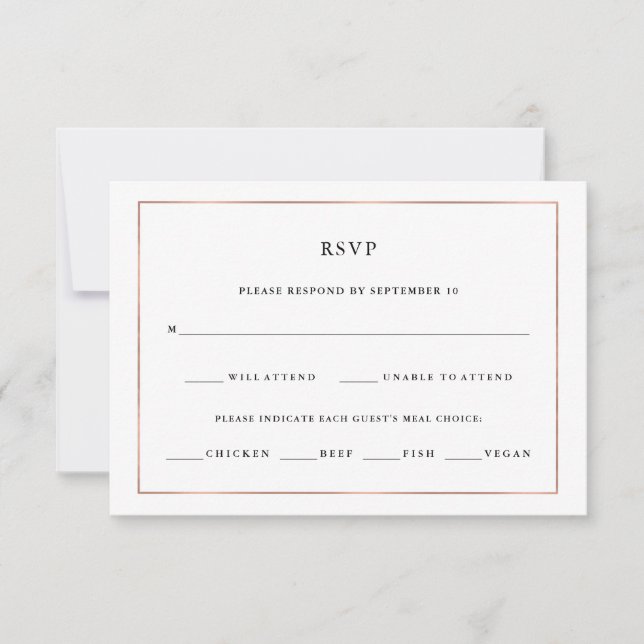 Modern Minimal | Rose Gold Border Meal Choice RSVP (Front)
