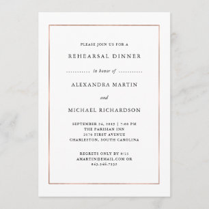 Modern Minimal Rose Gold Border Rehearsal Dinner Invitation