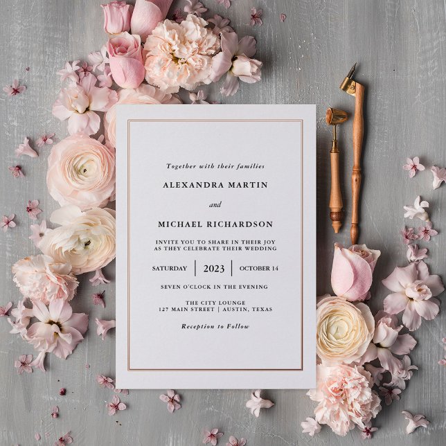 Modern Minimal | Rose Gold Foil Border Wedding Foil Invitation (Creator Uploaded)