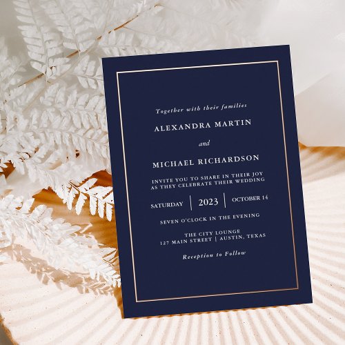 Modern Minimal  Rose Gold Foil Border Wedding Foil Invitation