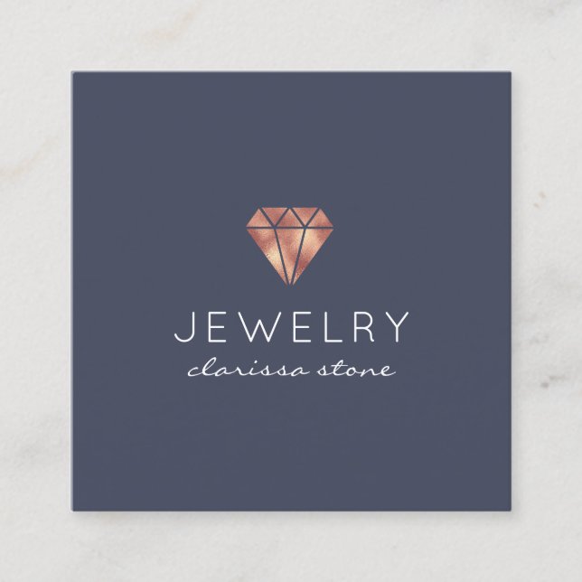 Modern minimal rose gold jewelry square business card (Front)
