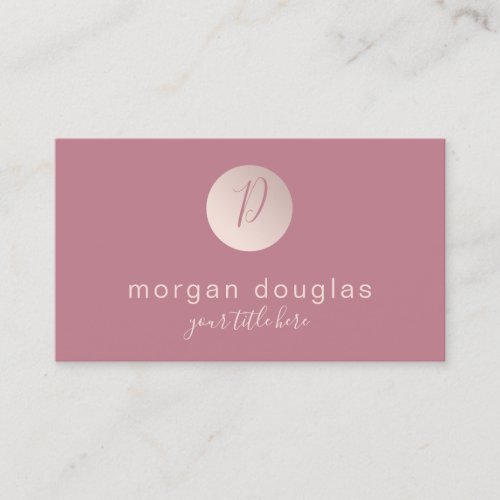 Modern minimal rose gold pink monogram   business card