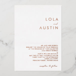 Modern Minimal Rose Gold Traditional Wedding Real Foil Invitation