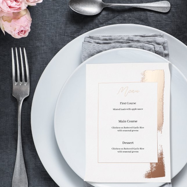 Modern Minimal Rose Gold Wedding Menu Foil Invitation (Creator Uploaded)