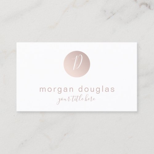Modern minimal rose gold white monogram  business card