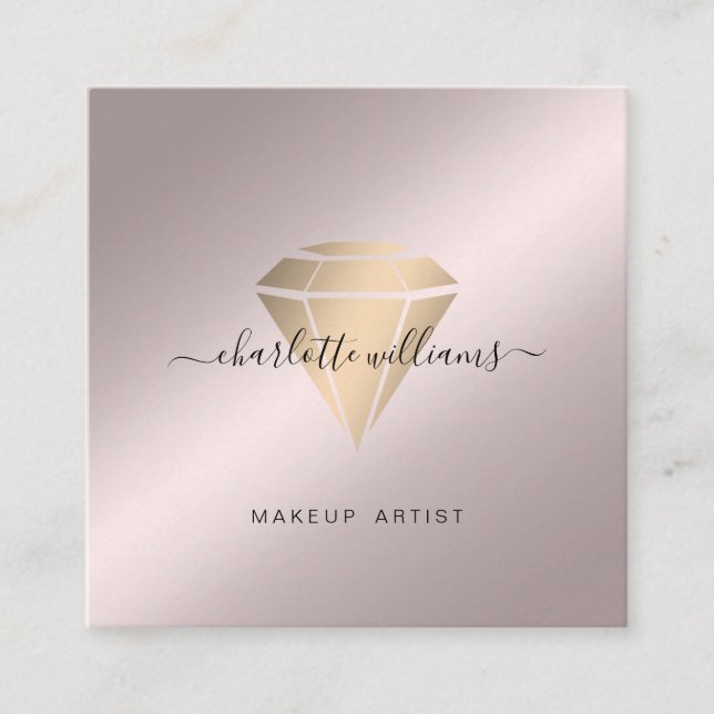 Modern Minimal Rosegold-Gold Diamant Salon  Square Business Card (Front)