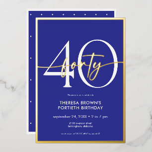 Modern Minimal Royal Blue Gold Script Birthday Foil Invitation