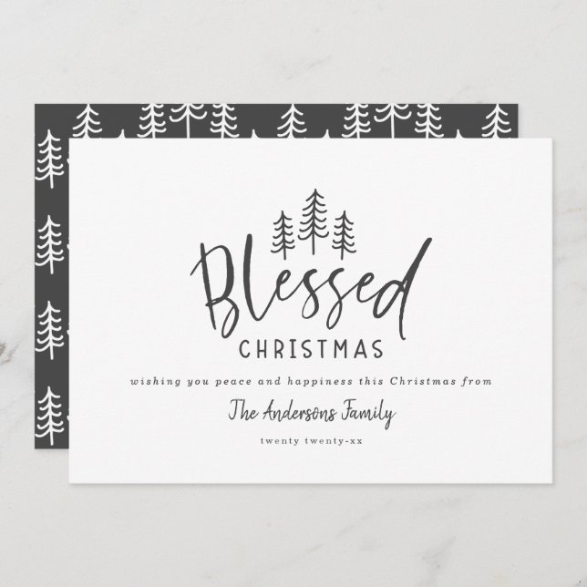 Modern minimal rustic farmhouse blessed Christmas Holiday Card (Front/Back)