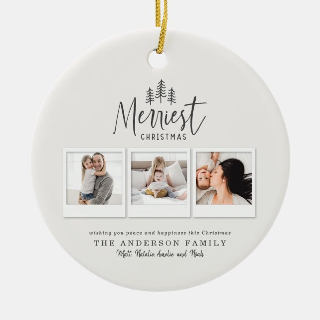 modern minimal rustic multi photo  ceramic ornament (Front)