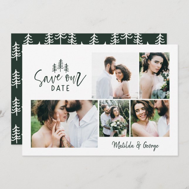 modern minimal rustic multi photo wedding save the date (Front/Back)