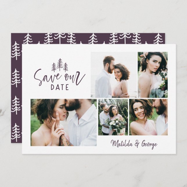 modern minimal rustic multi photo wedding save the date (Front/Back)