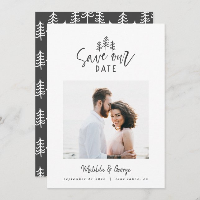 modern minimal rustic multi photo wedding save the date (Front/Back)