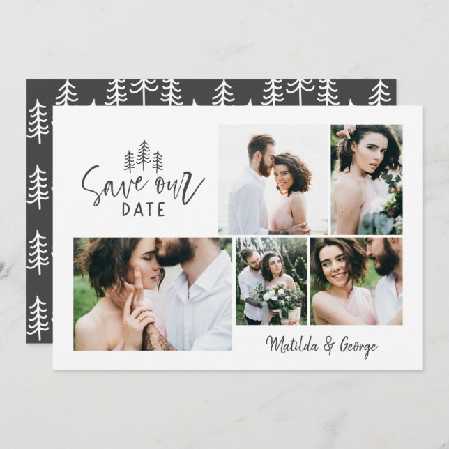 modern minimal rustic multi photo wedding save the date (Front/Back)