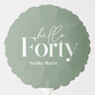 Modern minimal sage green 40th birthday decor balloon