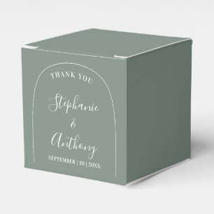 Modern Minimal Sage Green and White Arch Thank You Favor Boxes