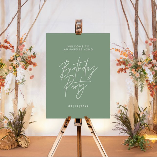 Modern minimal sage Green birthday Party decor Foam Board (Creator Uploaded)