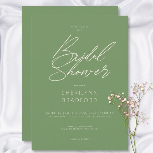 Modern Minimal Sage Green Bridal Shower Invitation