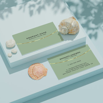 Modern Minimal Sage Green Gold Stripe Business Card by artOnWear at Zazzle