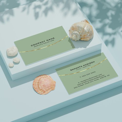 Modern Minimal Sage Green Gold Stripe Business Card