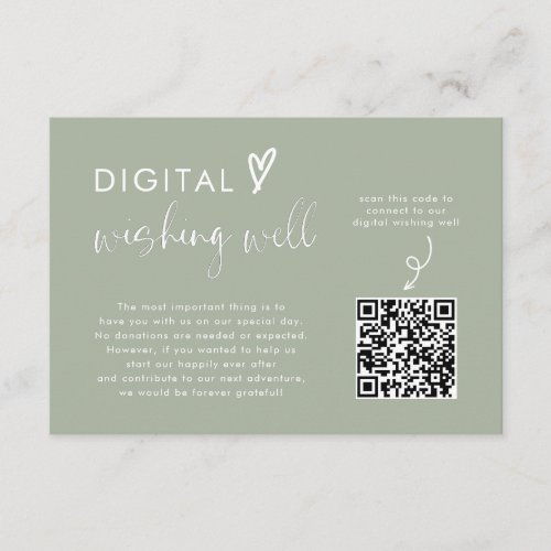 Modern Minimal Sage Green Honeymoon Fund QR Code Enclosure Card