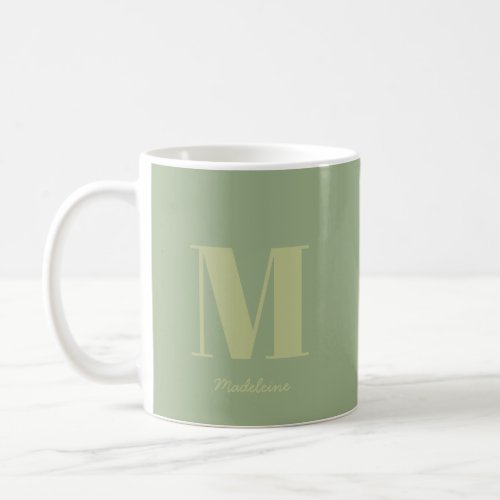 Modern Minimal Sage Green Monogram Initial Name Coffee Mug