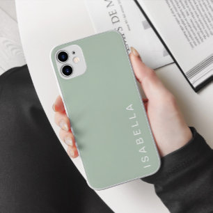 Modern Minimal Sage Green Personalized Name iPhone 15 Pro Max Case