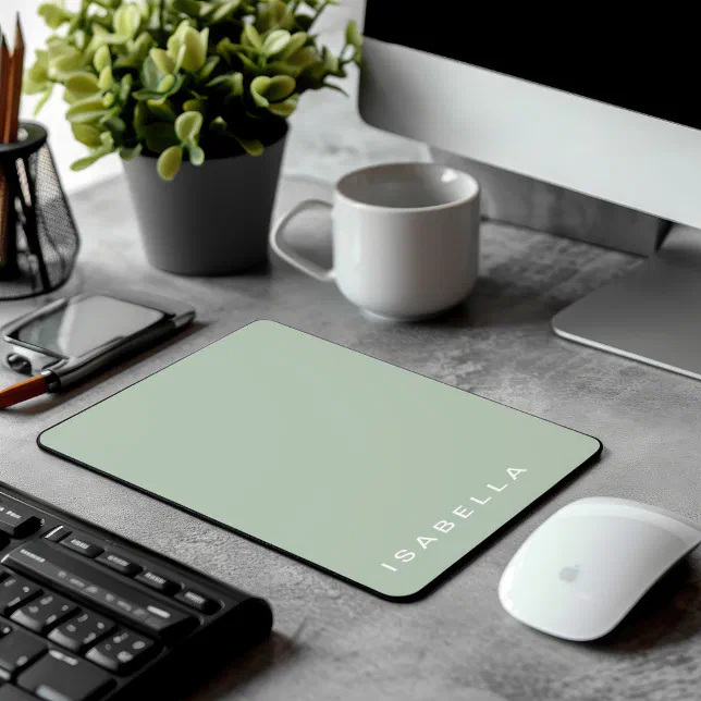 Modern Minimal Sage Green Personalized Name Mouse Pad

