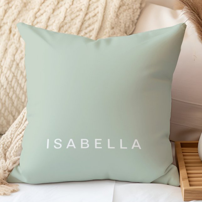 Modern Minimal Sage Green Personalized Name Throw Pillow (Creator Uploaded)