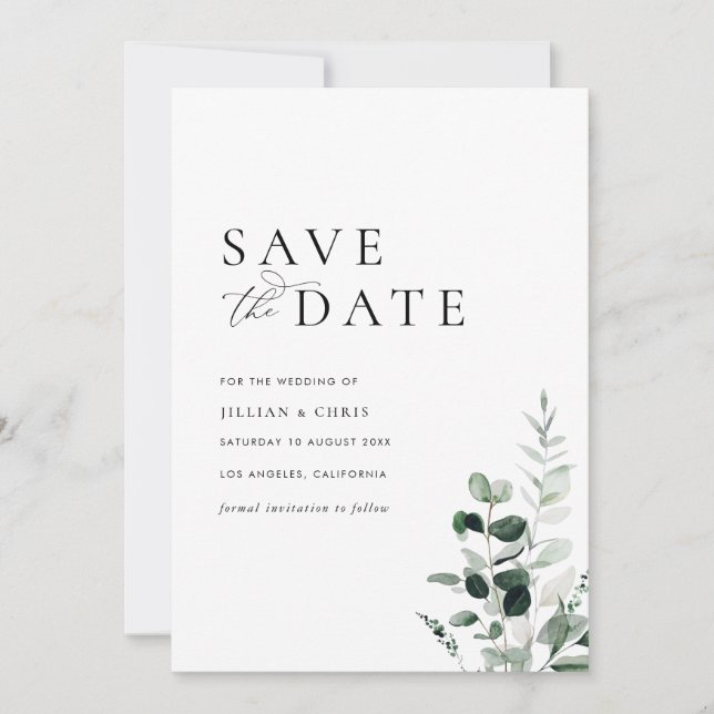 modern minimal sage green save the date card (Front)