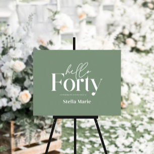 Modern minimal sage green simple 40th birthday foam board