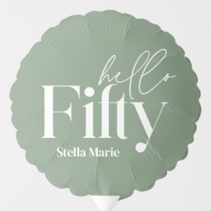 Modern minimal sage green simple 50th birthday balloon