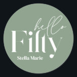 Modern minimal sage green simple 50th birthday classic round sticker<br><div class="desc">Modern minimal typography sage green and white 50th birthday party favor sticker. Part of a contemporary collection.</div>